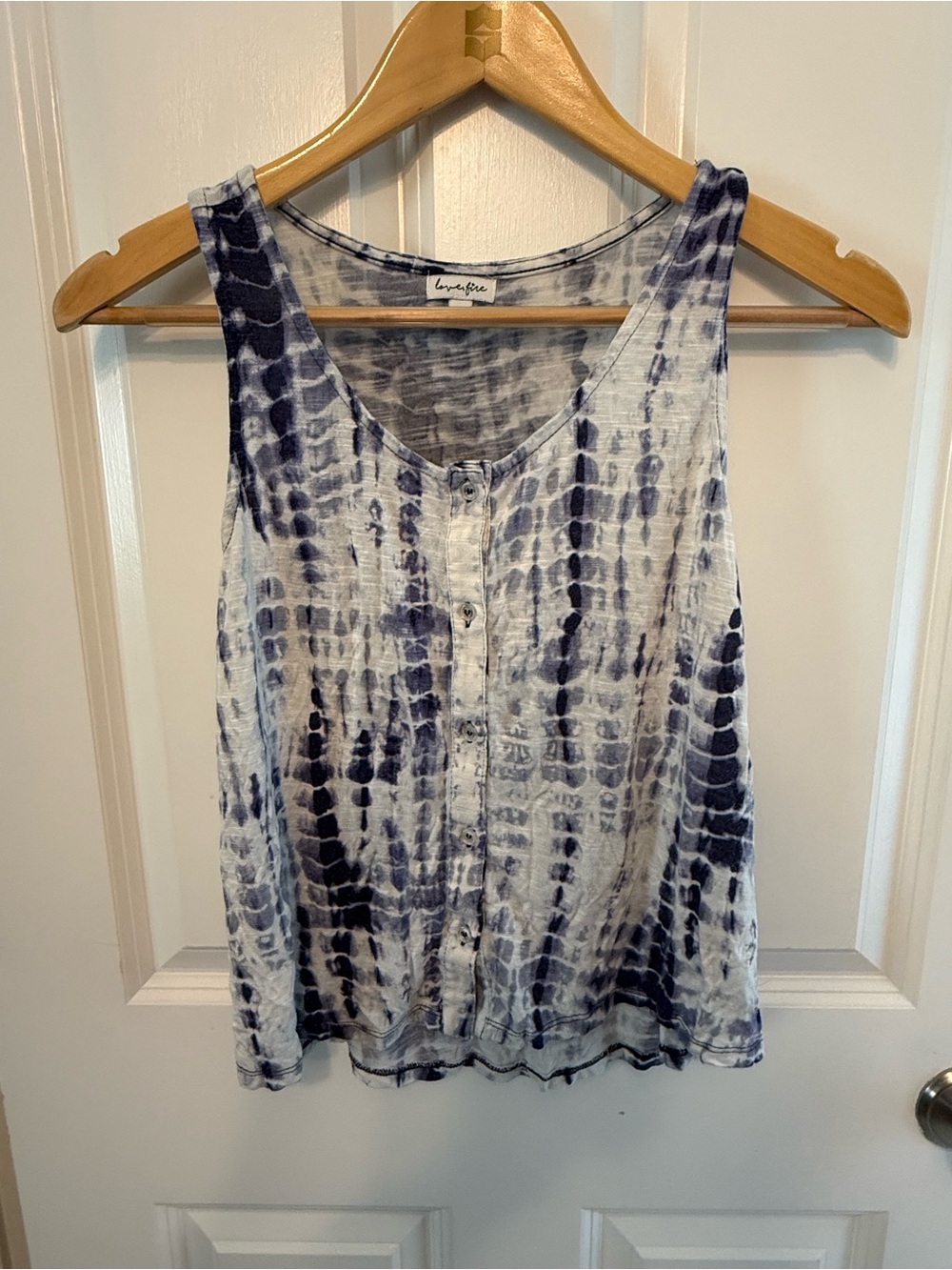 love, Fire Blue and White Tie-Dye Button-Front Tank Top